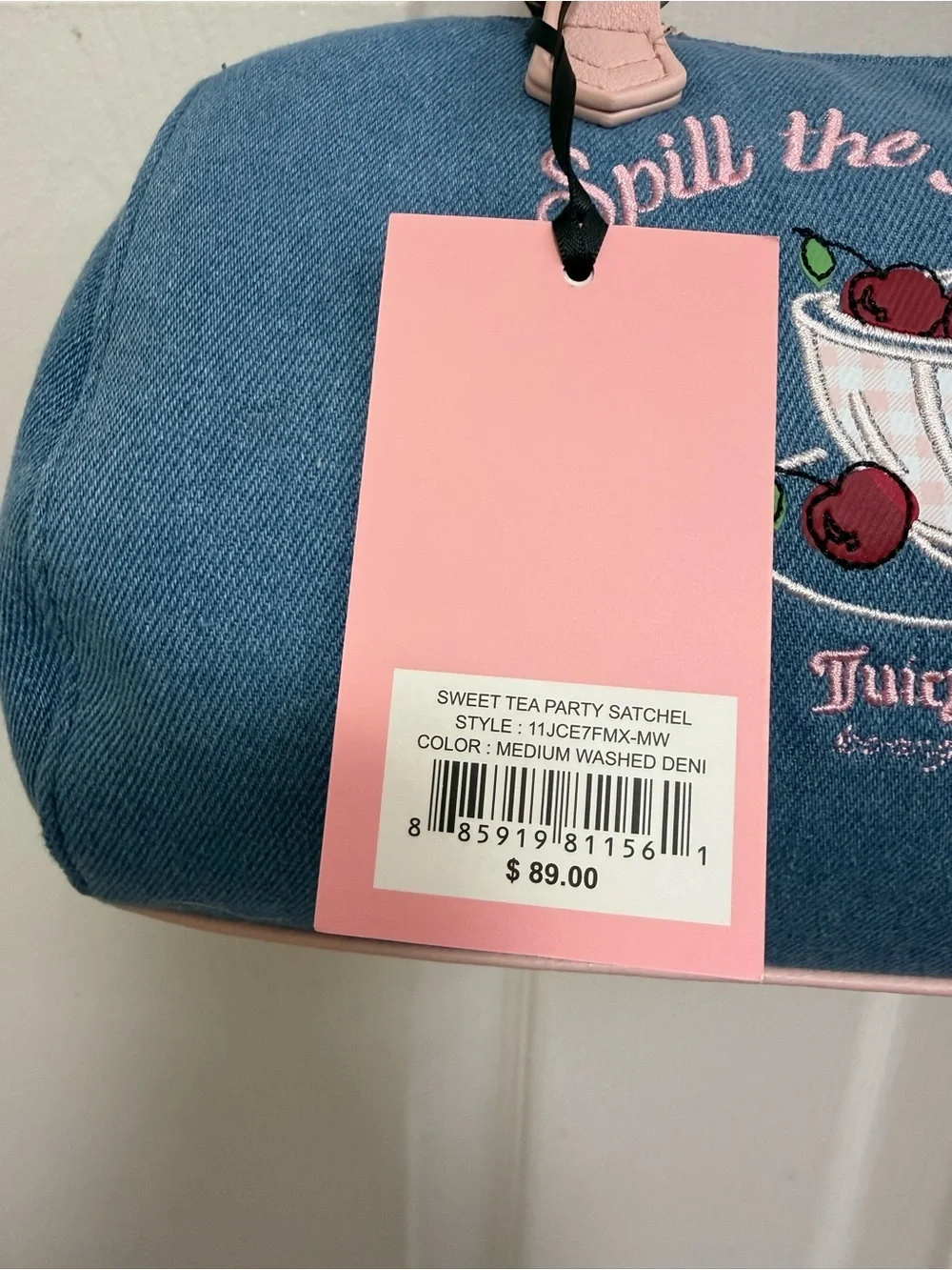 NWT Juicy Couture Sweet Tea Party Satchel in Denim “Spill the Juicy Tea”